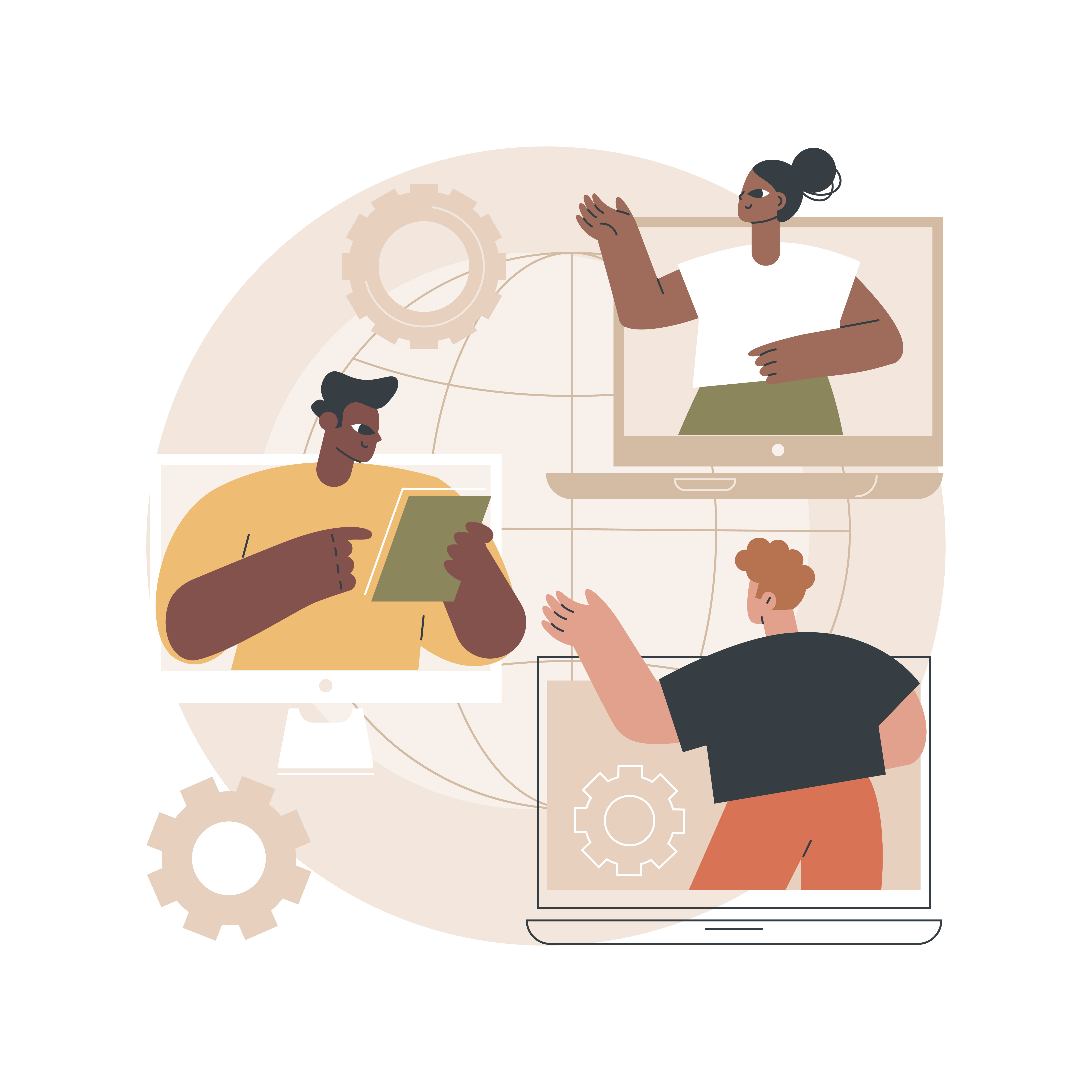 collaborative-data section image of three people connected by technology around the globe