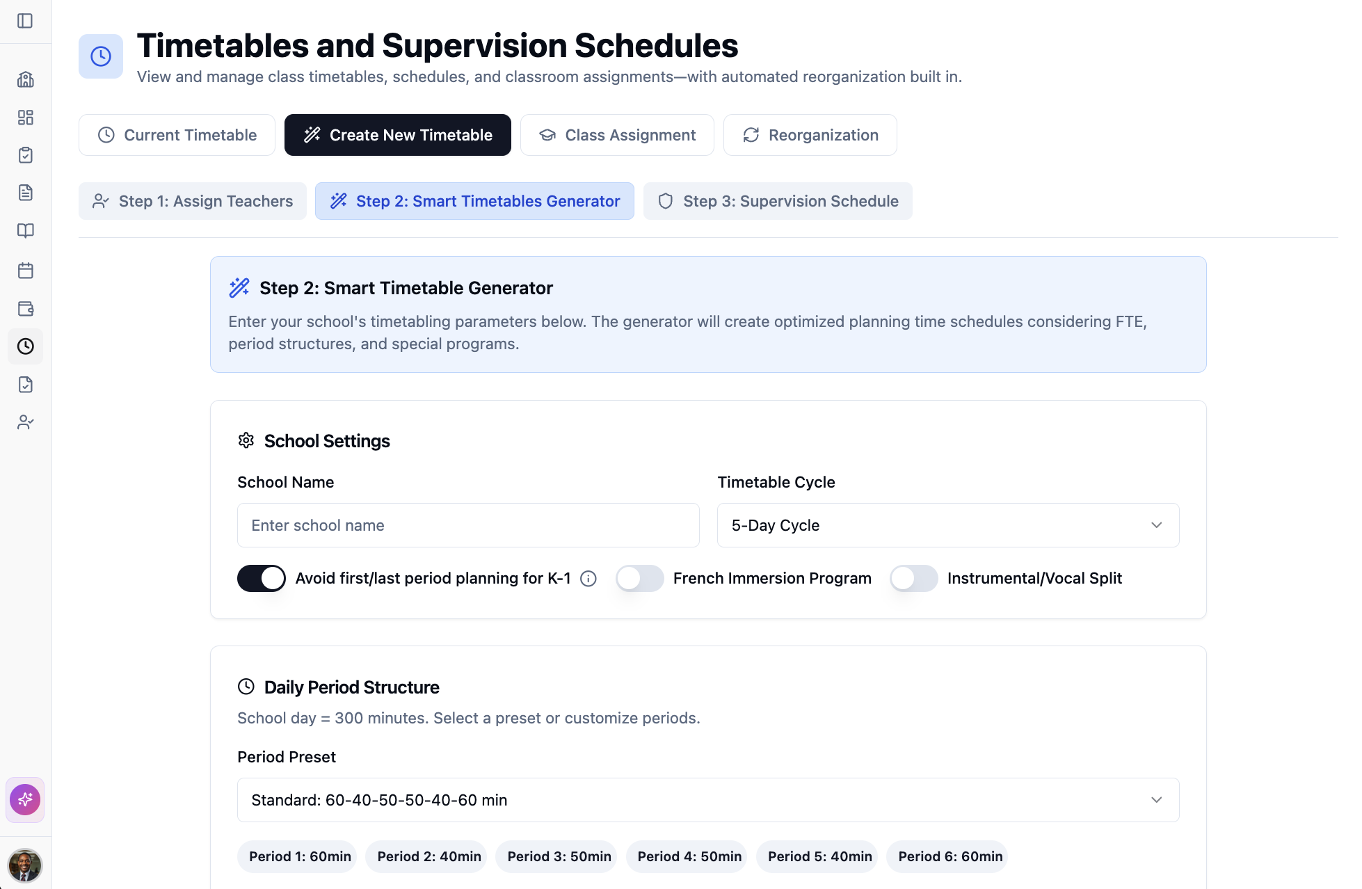 Smart Timetabling & One Click Reorganization
